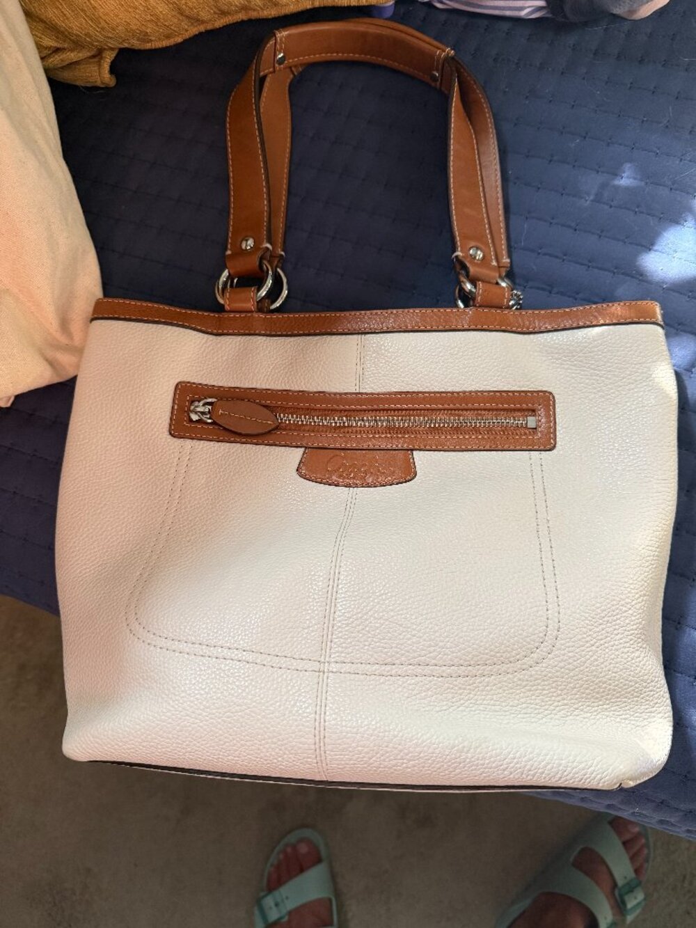 Coach Penelope F14683 Pebbled Cream Leather Shoulder Tote
